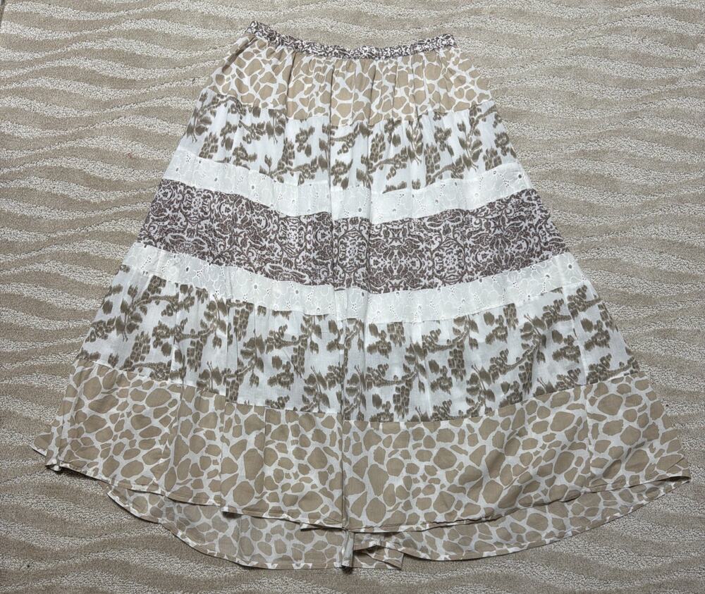 BOHO/Prarie Maxi Skirts Women’s L Tiered Cotton Elastic Waist-Elements